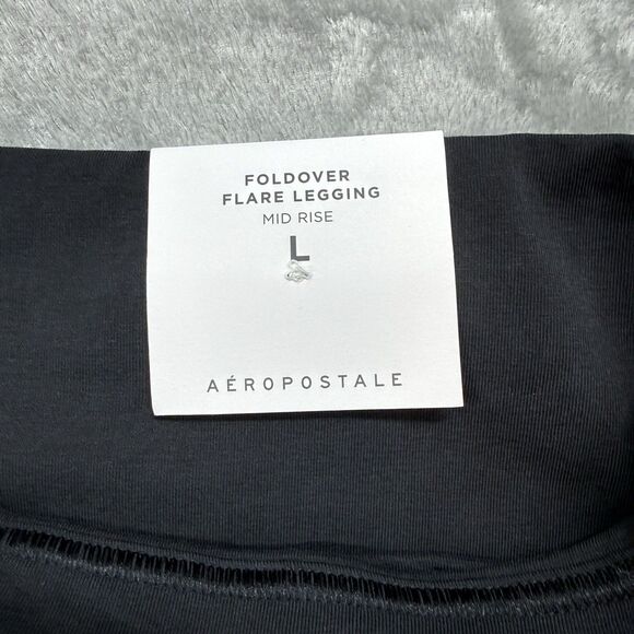 Aeropostale Aero Foldover Flare Leggings Women L Black Solid Stretch Adjustable - Picture 9 of 12